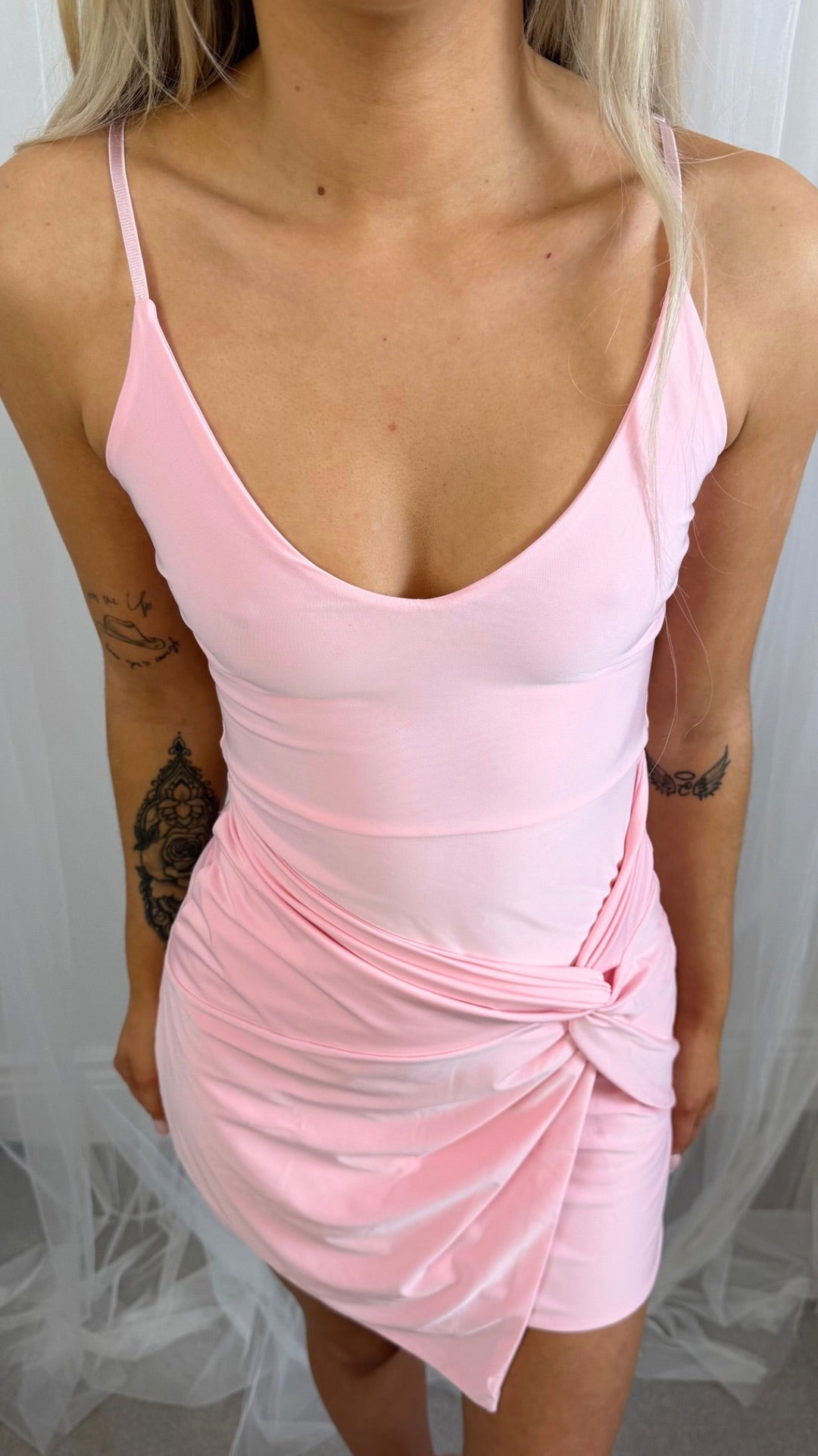 Hattie - Baby Pink Wrap Front Bodycon