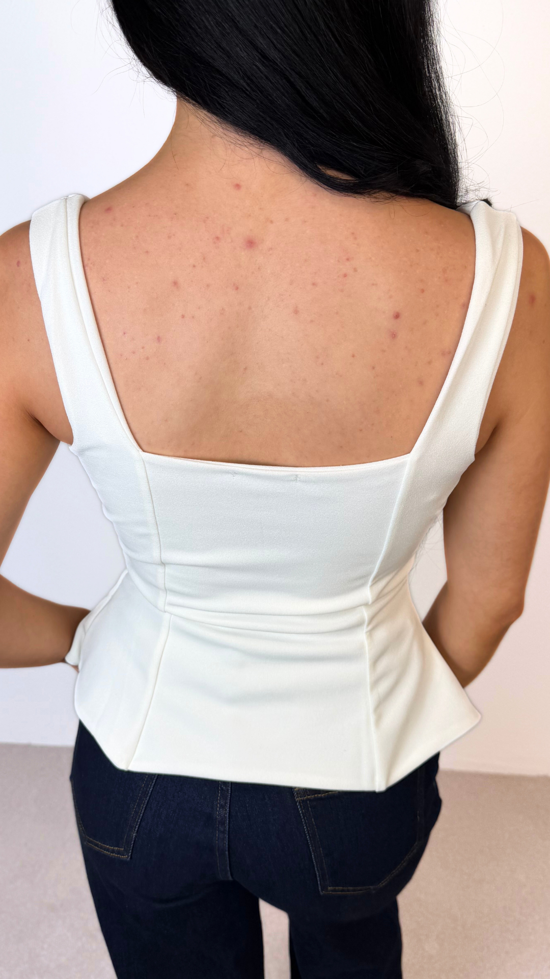 Mia - Peplum Button Front Top Cream