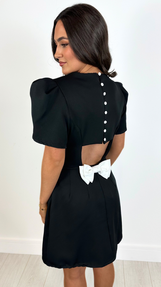 Kate - Cut Out Back Bow Dress Black