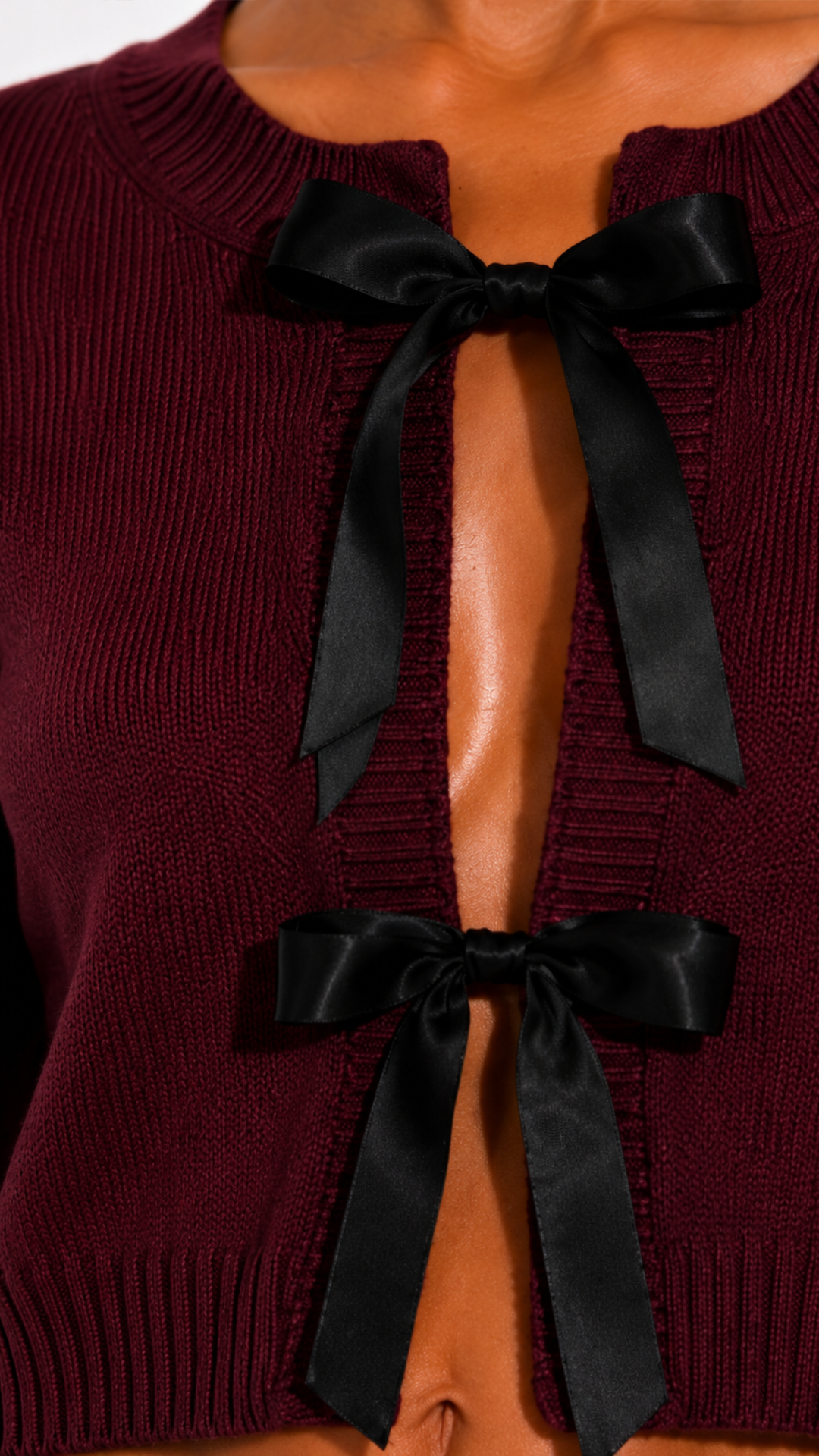 Leah - Burgundy Knit Ribbon Tie Cardi