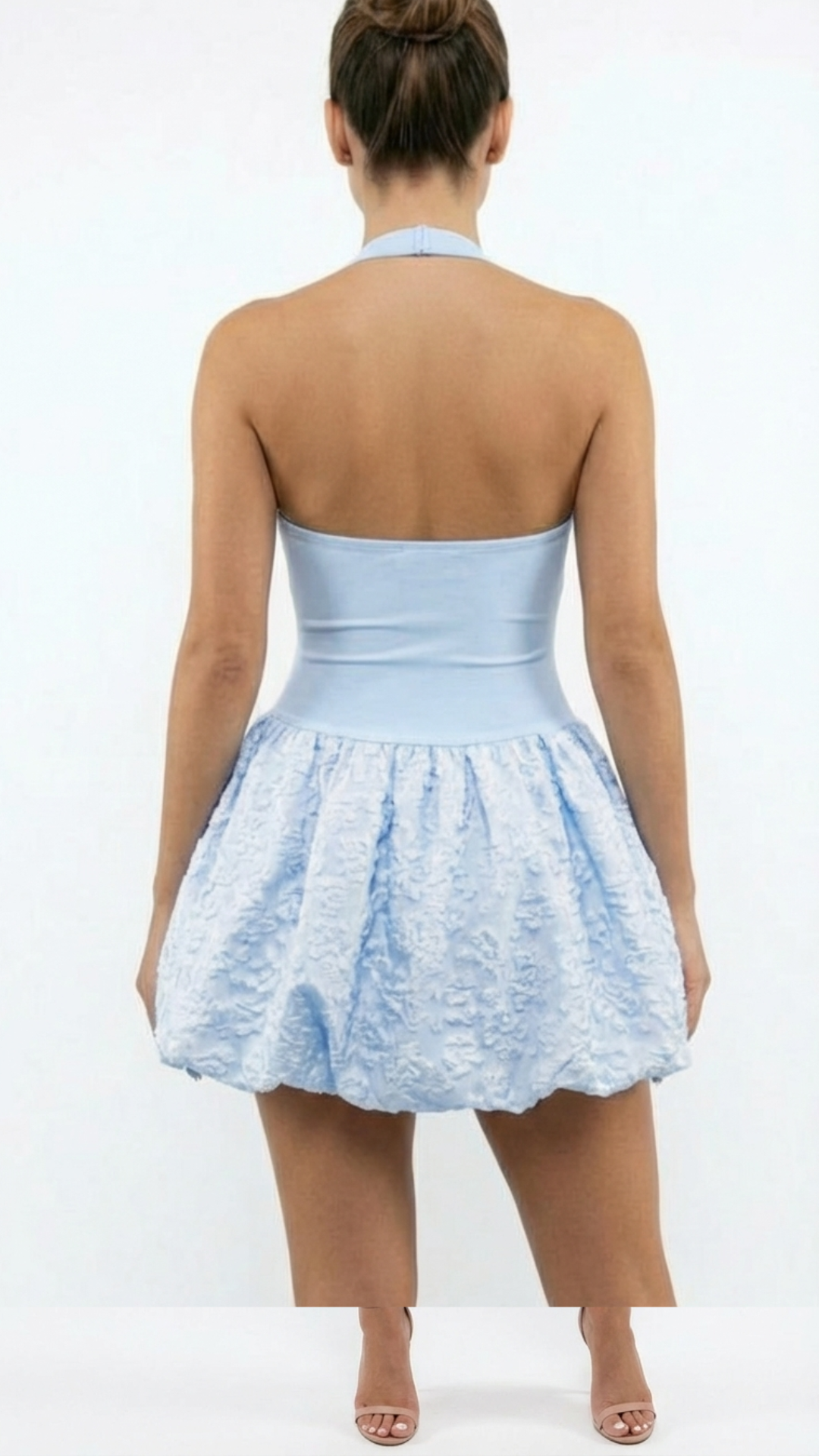 Monica - Halter Textured Skirt Mini Dress Blue