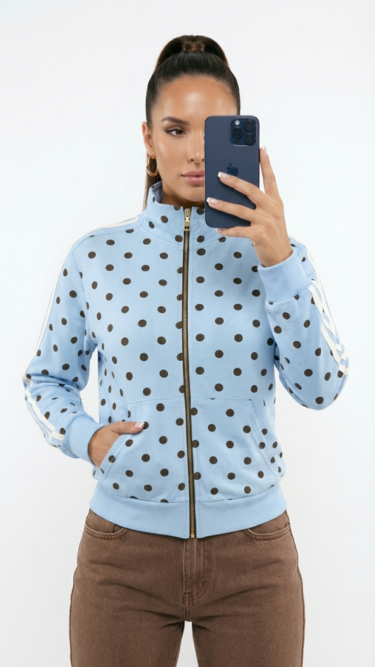 Jean - Polka Dot Track Jacket Sky Blue/Brown