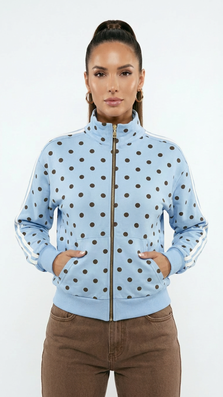 Jean - Polka Dot Track Jacket Sky Blue/Brown