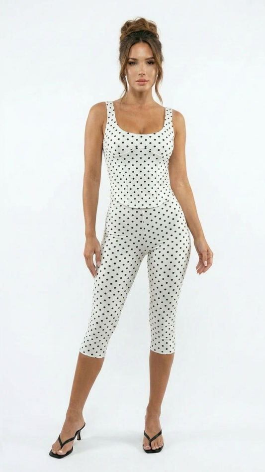 Ari - Polka Dot Capri Co-Ord White