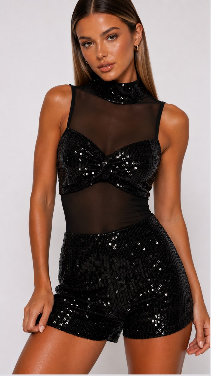 Daria - Sequin Mesh Co-Ord Black