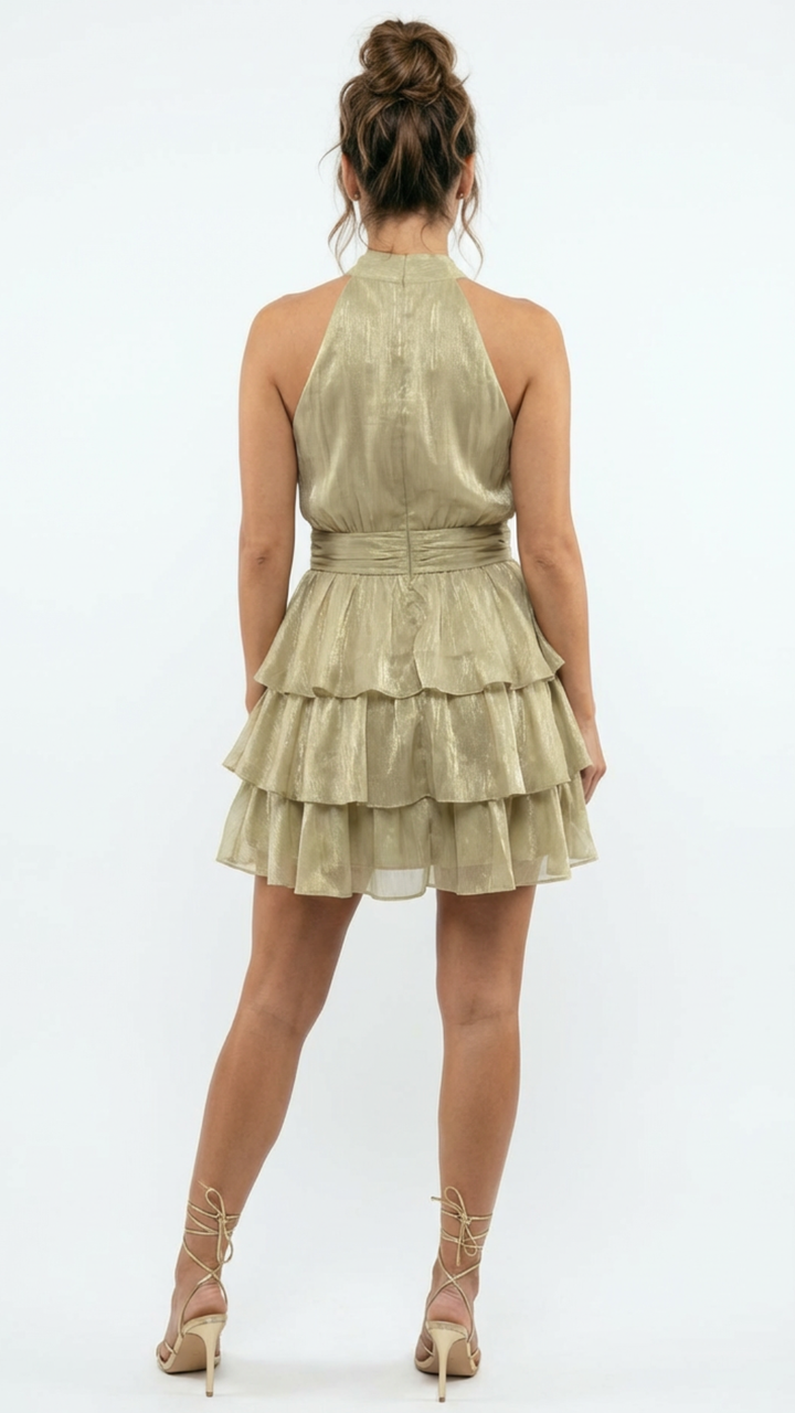 Everly - Flounce Dress Green Lurex