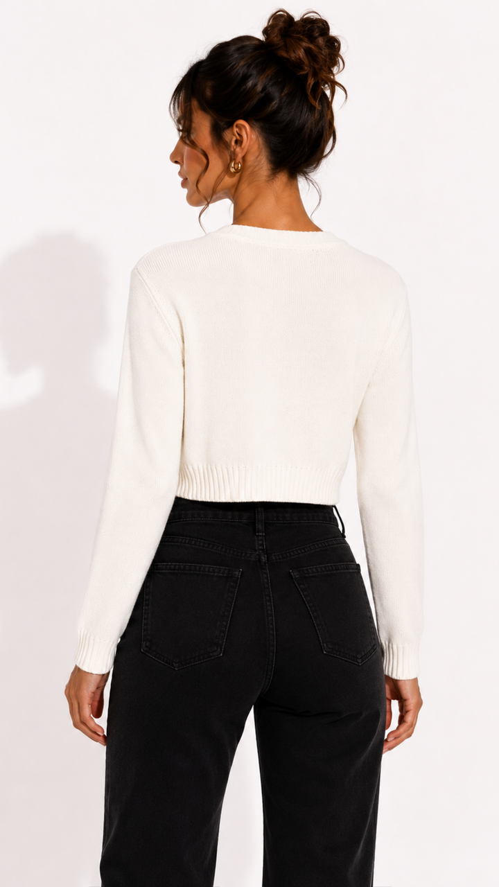 Leah - Cream Knit Ribbon Tie Cardi