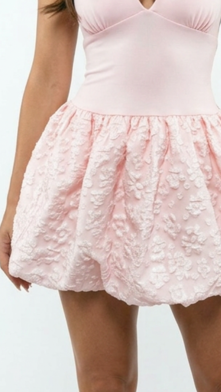 Monica - Halter Textured Skirt Mini Dress Pink