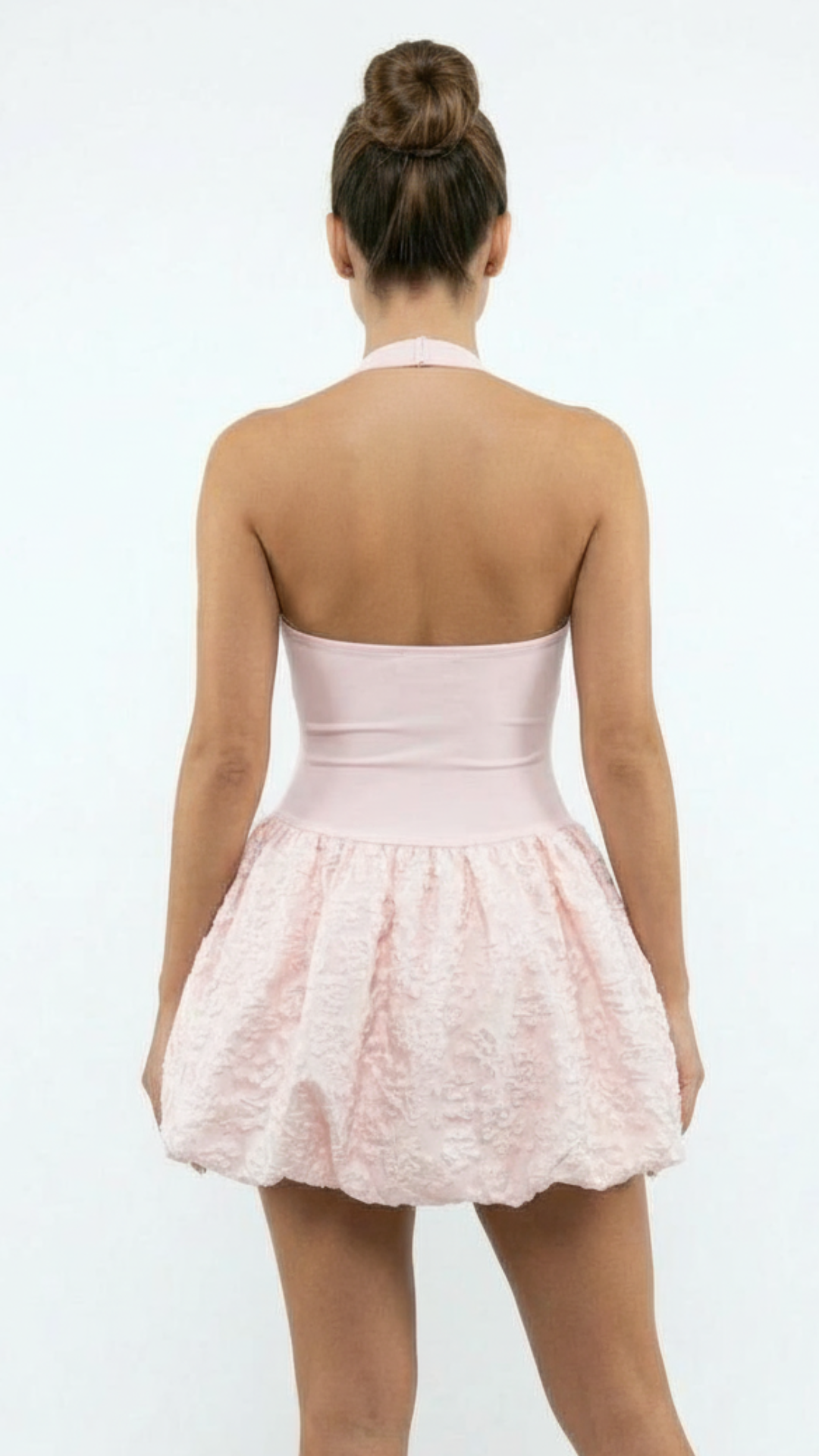 Monica - Halter Textured Skirt Mini Dress Pink