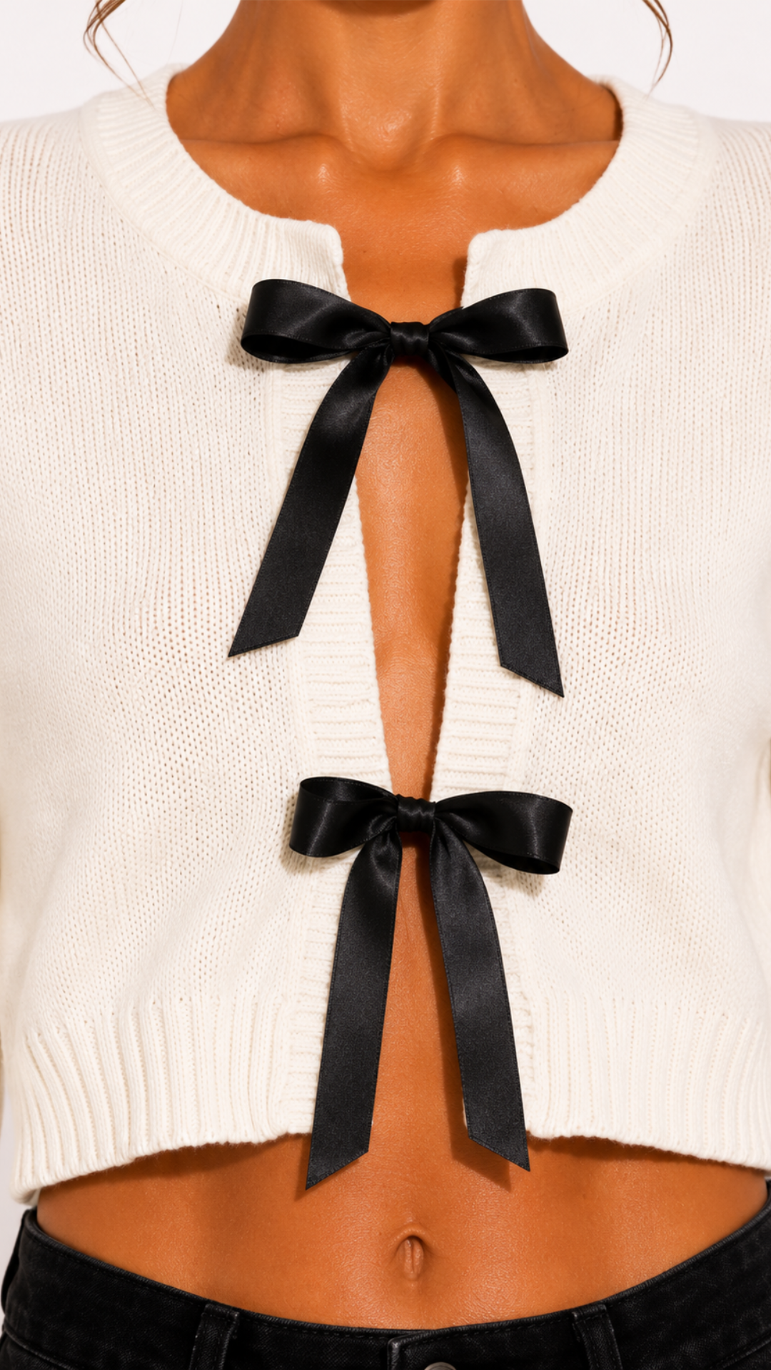 Leah - Cream Knit Ribbon Tie Cardi