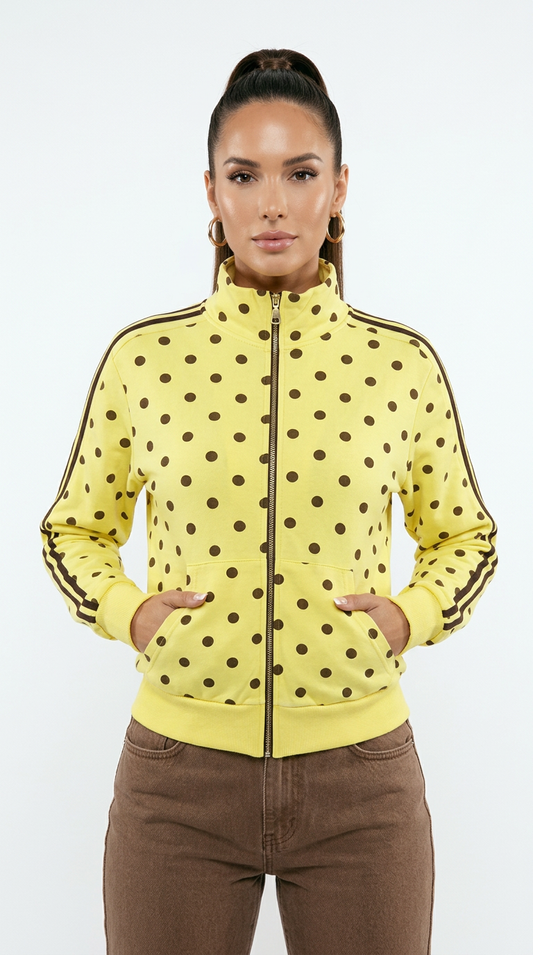 Jean - Polka Dot Track Jacket Lemon/Brown